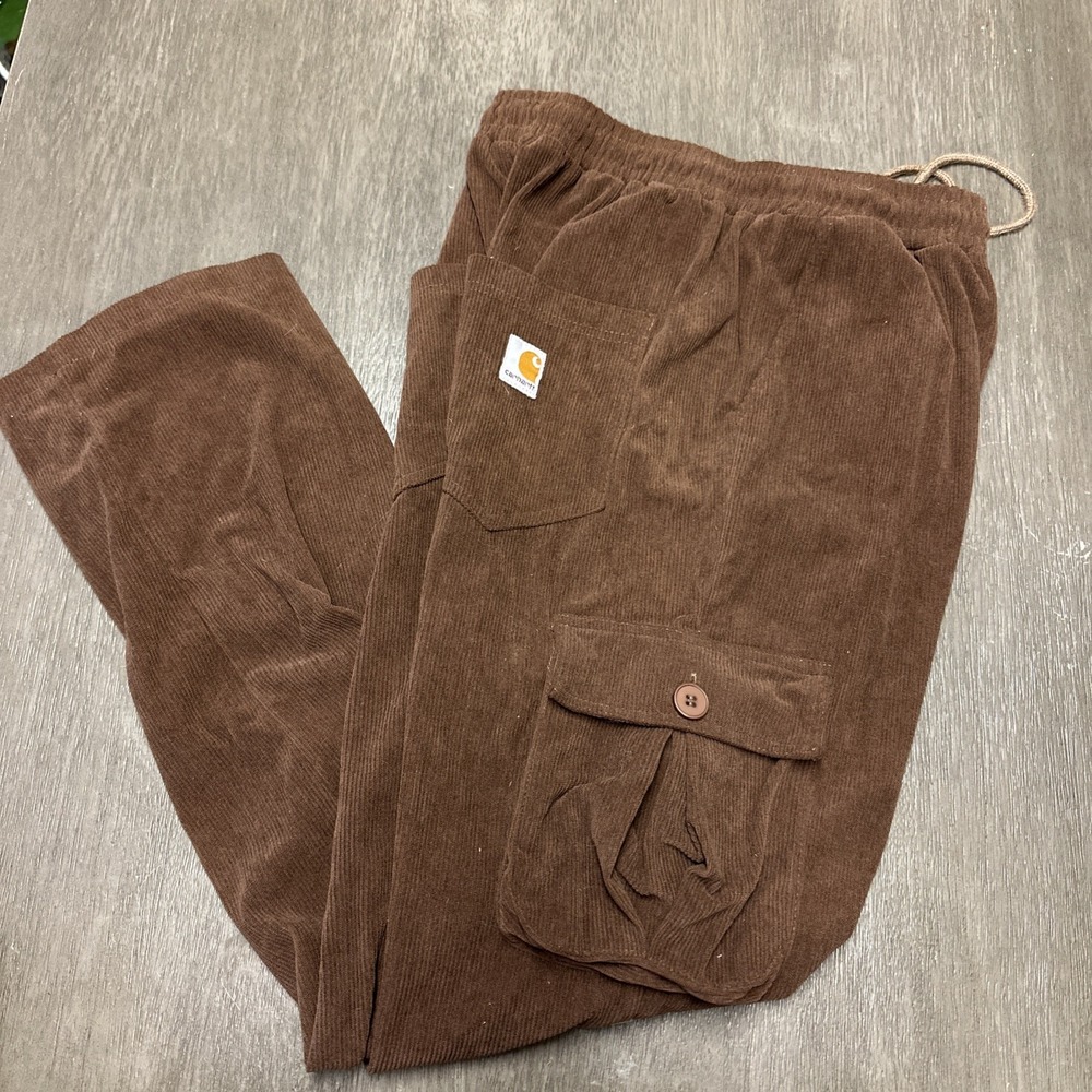 Carhartt Corduroy Pants Brown Elastic Waist Pockets M